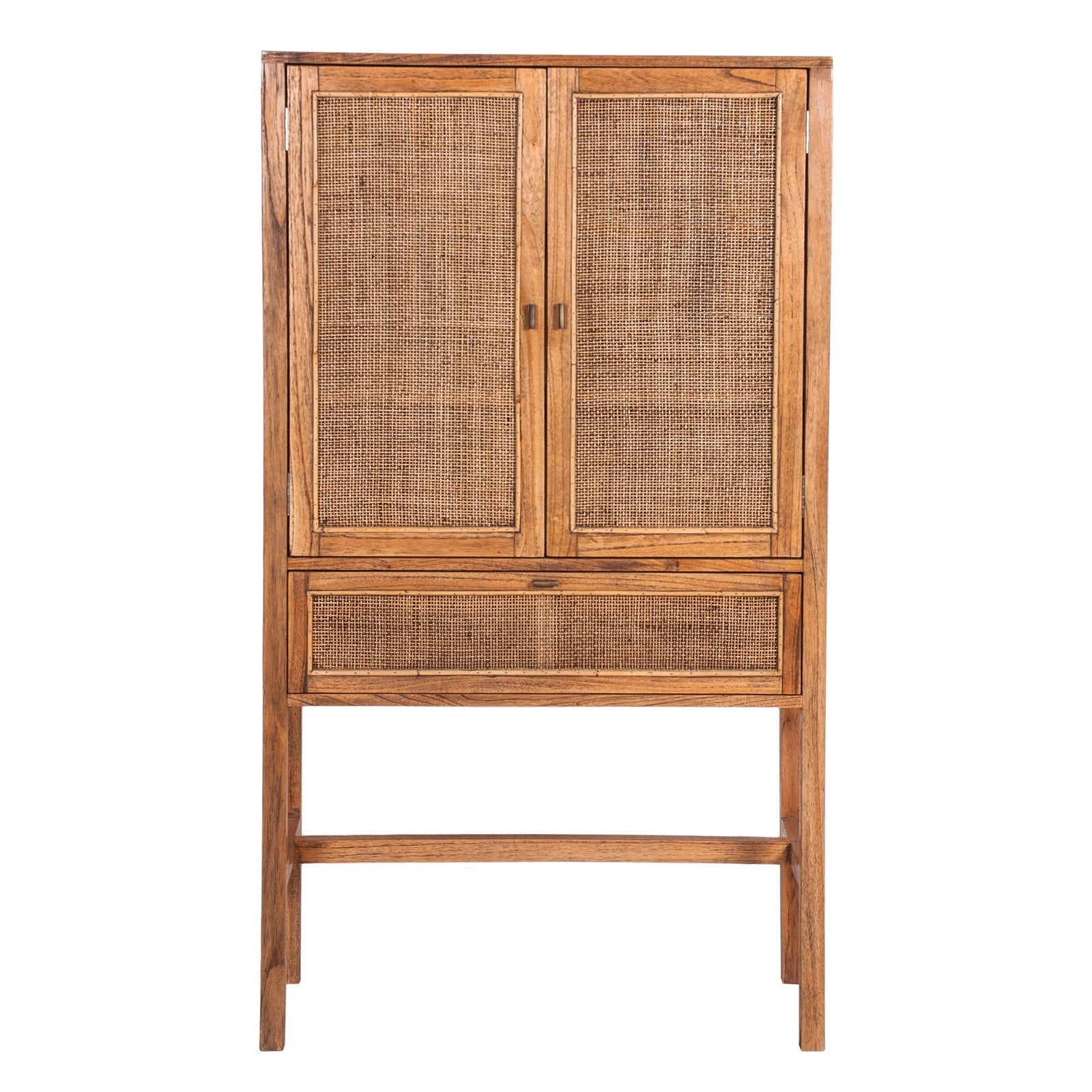 Lilly Tall Storage Cabinet 90cm 2 Door 1 Drawer Mindi Wood Rattan - Brown