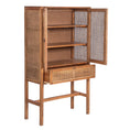 Load image into Gallery viewer, Lilly Tall Storage Cabinet 90cm 2 Door 1 Drawer Mindi Wood Rattan - Brown
