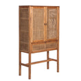Load image into Gallery viewer, Lilly Tall Storage Cabinet 90cm 2 Door 1 Drawer Mindi Wood Rattan - Brown
