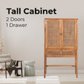 Load image into Gallery viewer, Lilly Tall Storage Cabinet 90cm 2 Door 1 Drawer Mindi Wood Rattan - Brown
