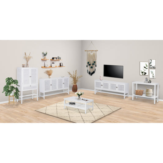 Lilly Tall Storage Cabinet 90cm 2 Door 1 Drawer Mindi Wood Rattan - White