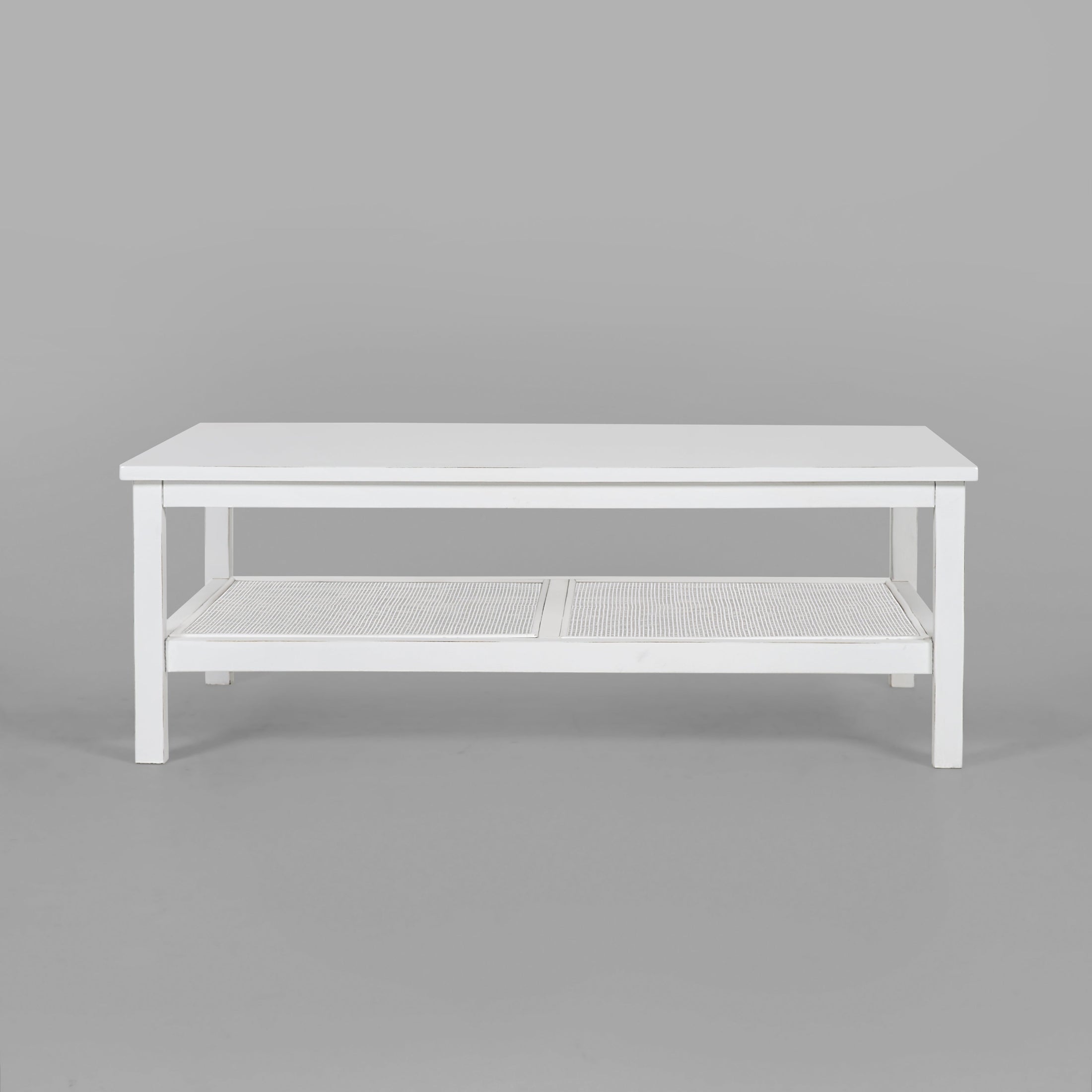 Lilly Coffee Table 110cm Mindi Timber Wood Rattan Weave - White