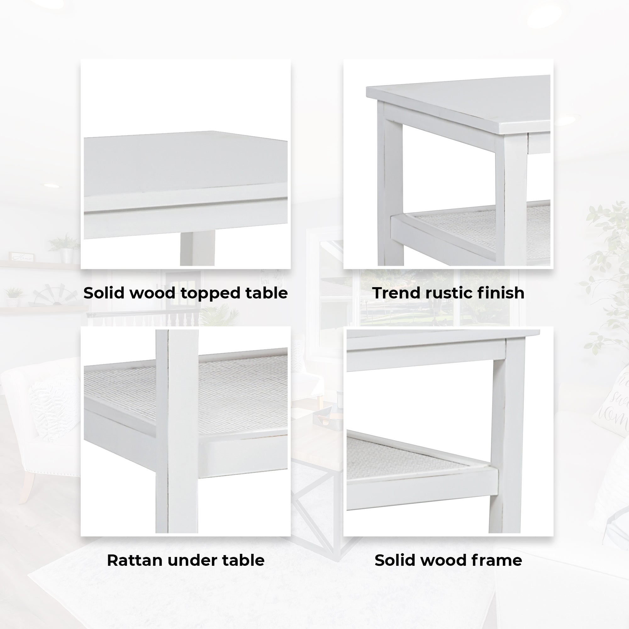 Lilly Coffee Table 110cm Mindi Timber Wood Rattan Weave - White