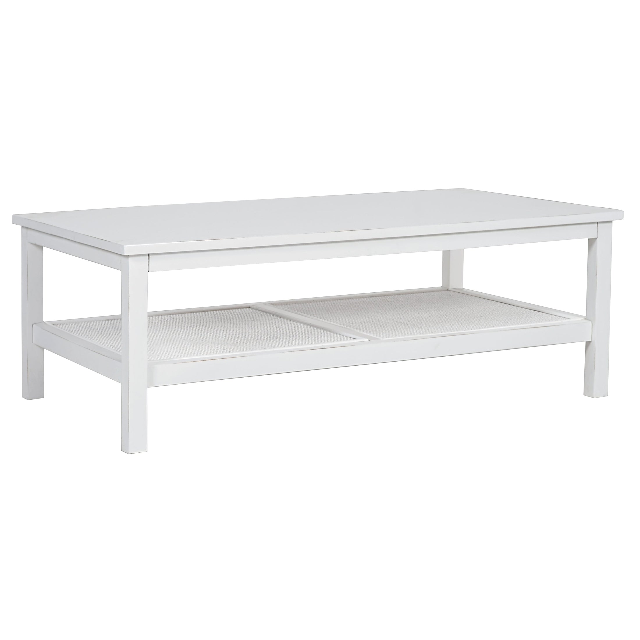 Lilly Coffee Table 110cm Mindi Timber Wood Rattan Weave - White