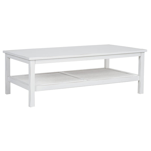 Lilly Coffee Table 110cm Mindi Timber Wood Rattan Weave - White