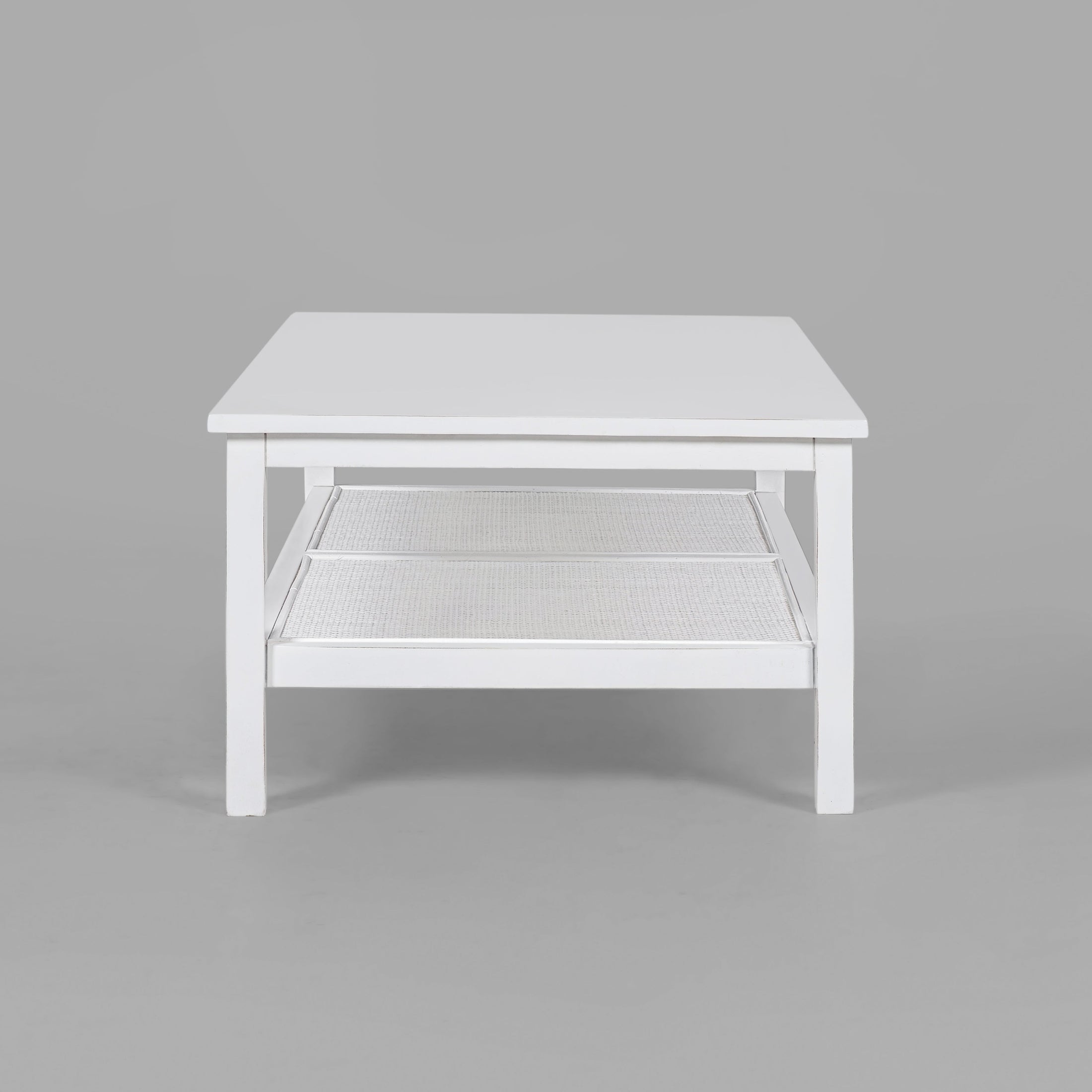 Lilly Coffee Table 110cm Mindi Timber Wood Rattan Weave - White