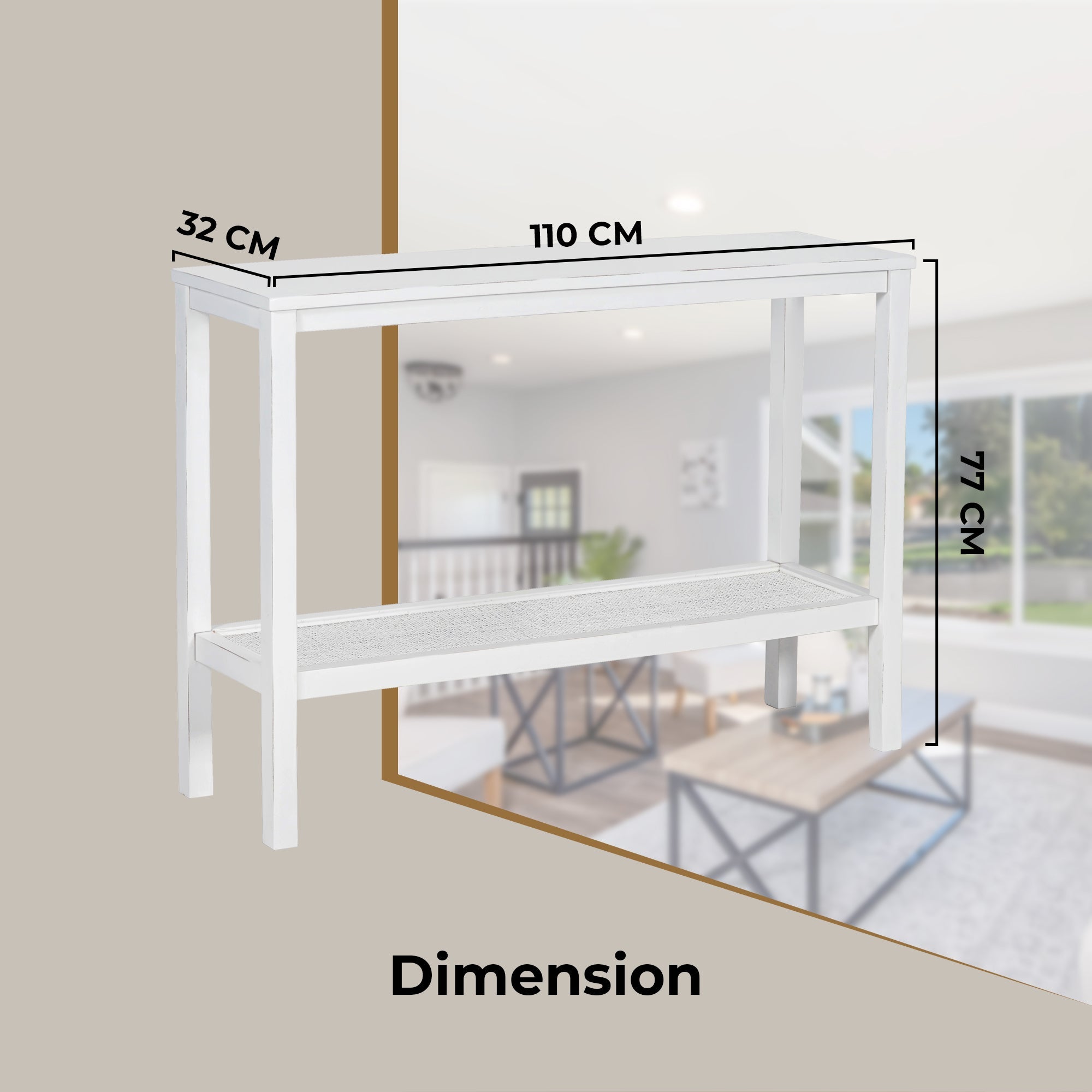 Lilly Console Hallway Entry Table 110cm Mindi Timber Wood Rattan  - White