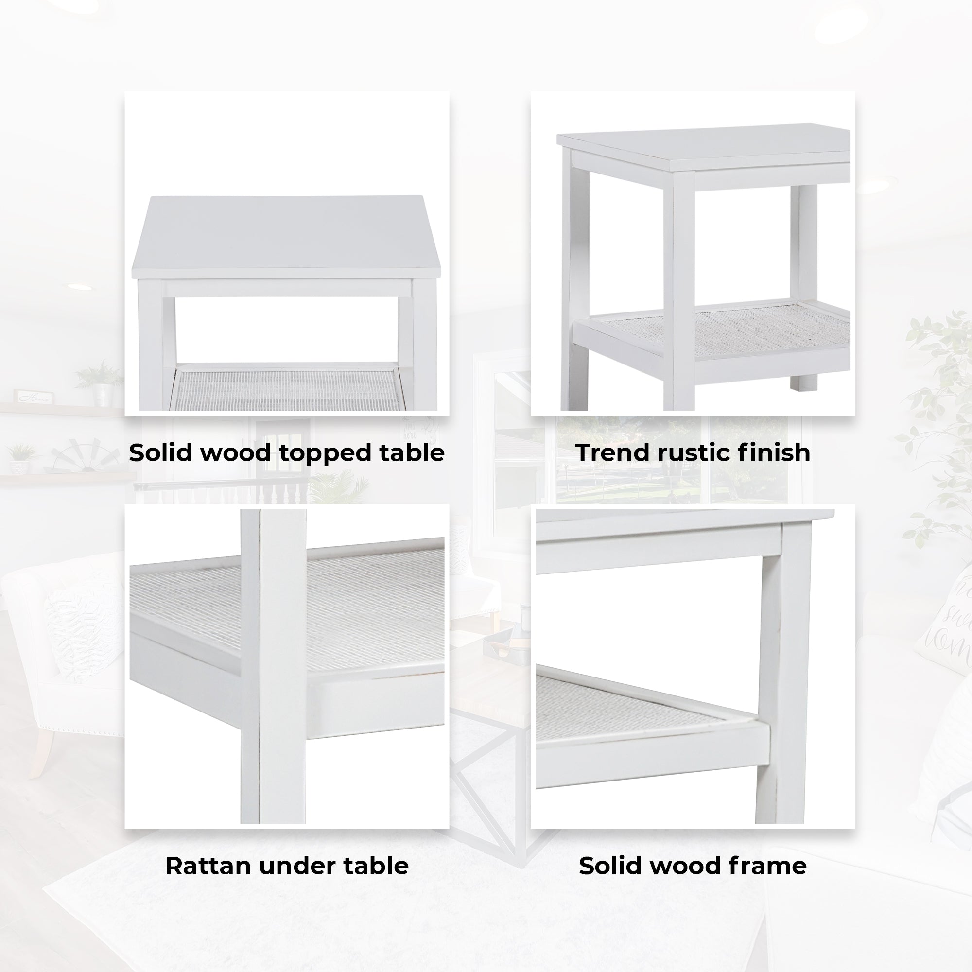 Lilly Coffee Side Table Laptop Desk Bedside Sofa End Tables Mindi Wood - White