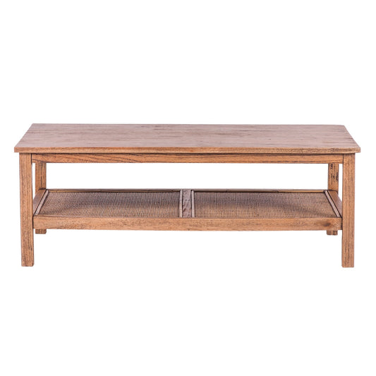 Lilly Coffee Table 110cm Mindi Timber Wood Rattan Weave - Brown