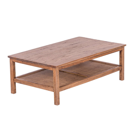 Lilly Coffee Table 110cm Mindi Timber Wood Rattan Weave - Brown