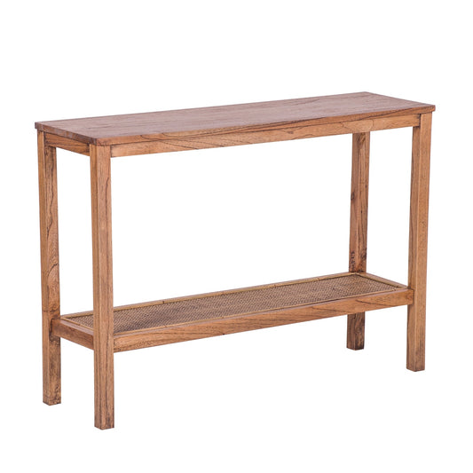 Lilly Console Hallway Entry Table 110cm Mindi Timber Wood Rattan  - Brown