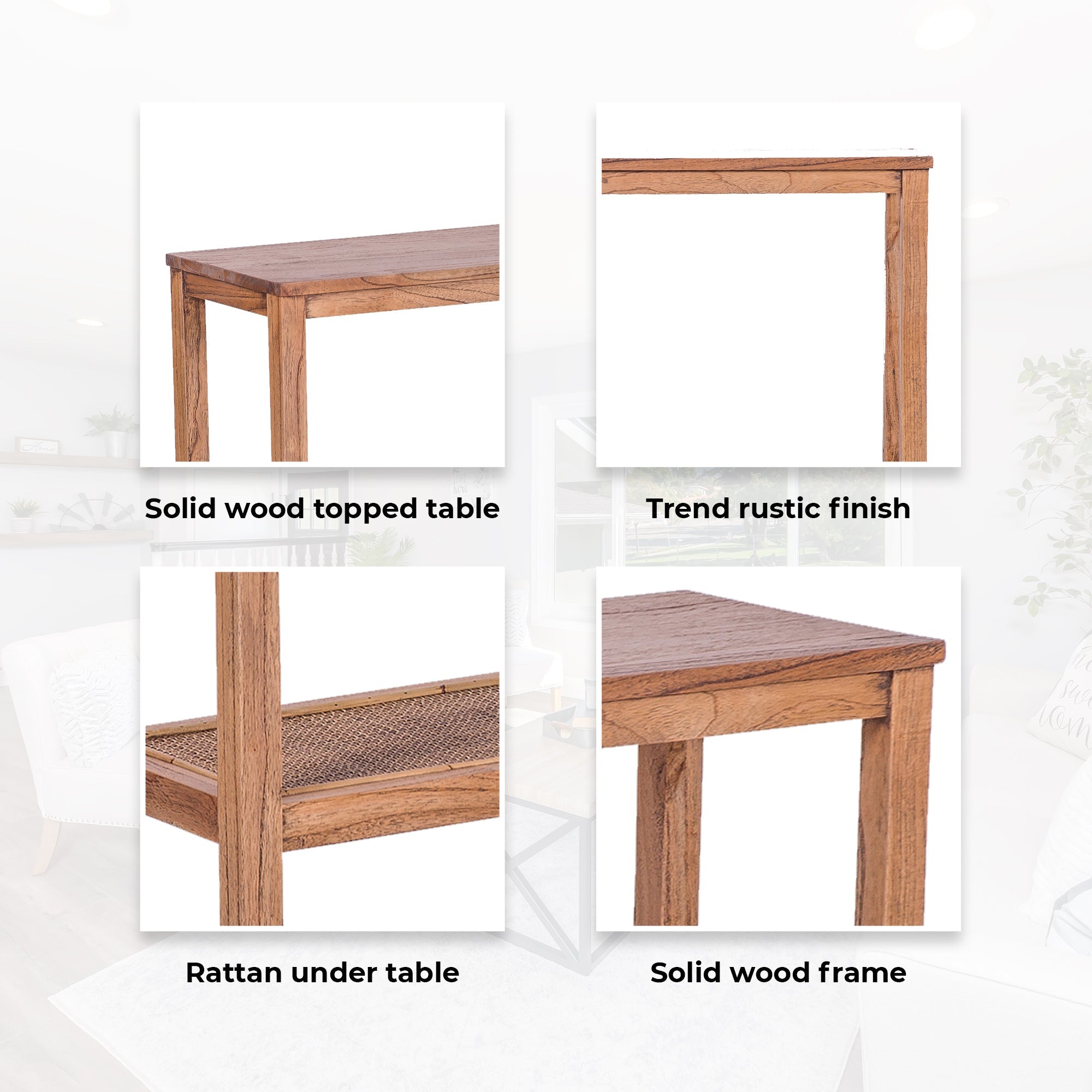 Lilly Console Hallway Entry Table 110cm Mindi Timber Wood Rattan  - Brown