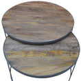 Load image into Gallery viewer, Nolana  2pc Mango Wood and Metal Round Nesting 80cm Coffee Table Set - Natural
