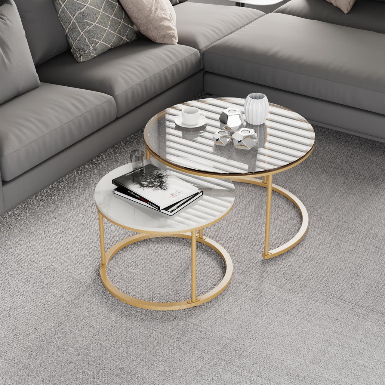 Interior Ave - Elle Vogue - Marble & Gold Nested Coffee Table
