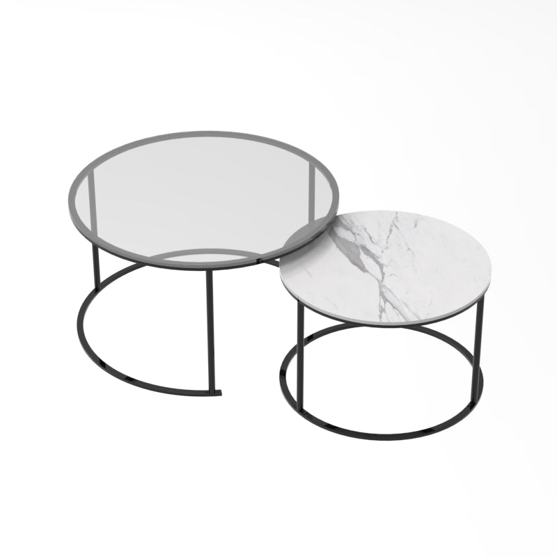 Interior Ave - Elle Vogue - Marble & Black Nested Coffee Table Set