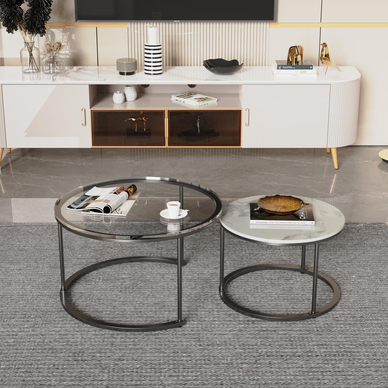 Interior Ave - Elle Vogue - Marble & Black Nested Coffee Table Set