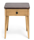 Load image into Gallery viewer, Modern Bedside Table in Brass Finish with Storage Drawer and Wood Top
