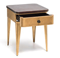 Load image into Gallery viewer, Modern Bedside Table in Brass Finish with Storage Drawer and Wood Top
