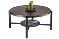 Load image into Gallery viewer, Black Round Coffee Table with Storage Shelf in Copper Finish Top
