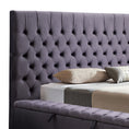 Load image into Gallery viewer, King Size Bedframe Velvet Upholstery Dark Grey Colour Tufted Headboard Deep Quilting
