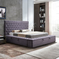 Load image into Gallery viewer, Queen Size Bedframe Velvet Upholstery Deep Grey Colour Tufted Headboard Deep Quilting
