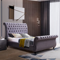 Load image into Gallery viewer, Queen Size Sleigh Bedframe Velvet Upholstery Grey Colour Tufted Headboard And Footboard Deep Quilting
