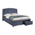 Load image into Gallery viewer, Queen Size Storage Bed Frame Upholtery Navy Blue Fabric with 2 Drawers
