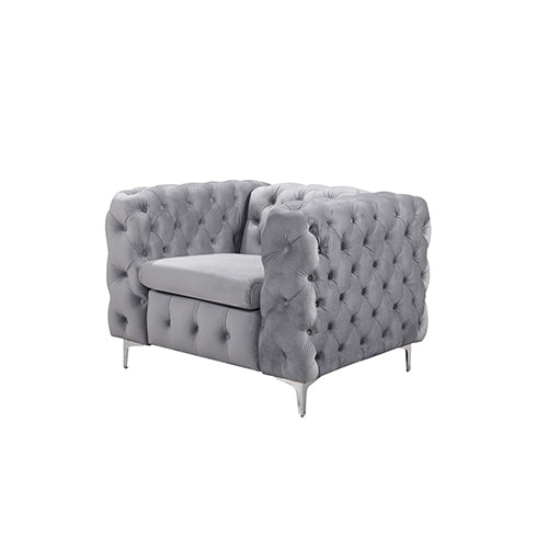 Velvet Armchair  Lounge Accent Chair Upholstered Button Tufted Metal Legs Couch Sofa Seater