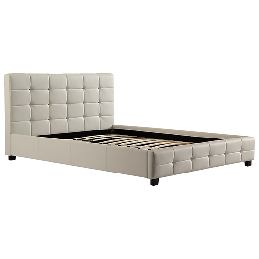 Double PU Leather Deluxe Bed Frame White