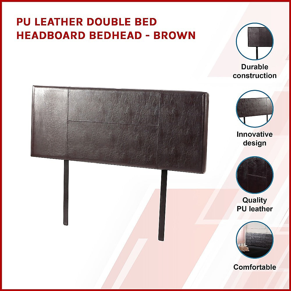 PU Leather Double Bed Headboard Bedhead - Brown