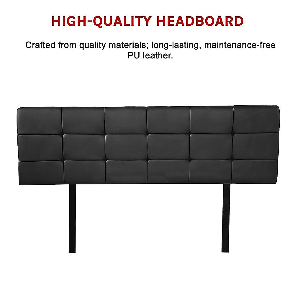 PU Leather Queen Bed Deluxe Headboard Bedhead - Black