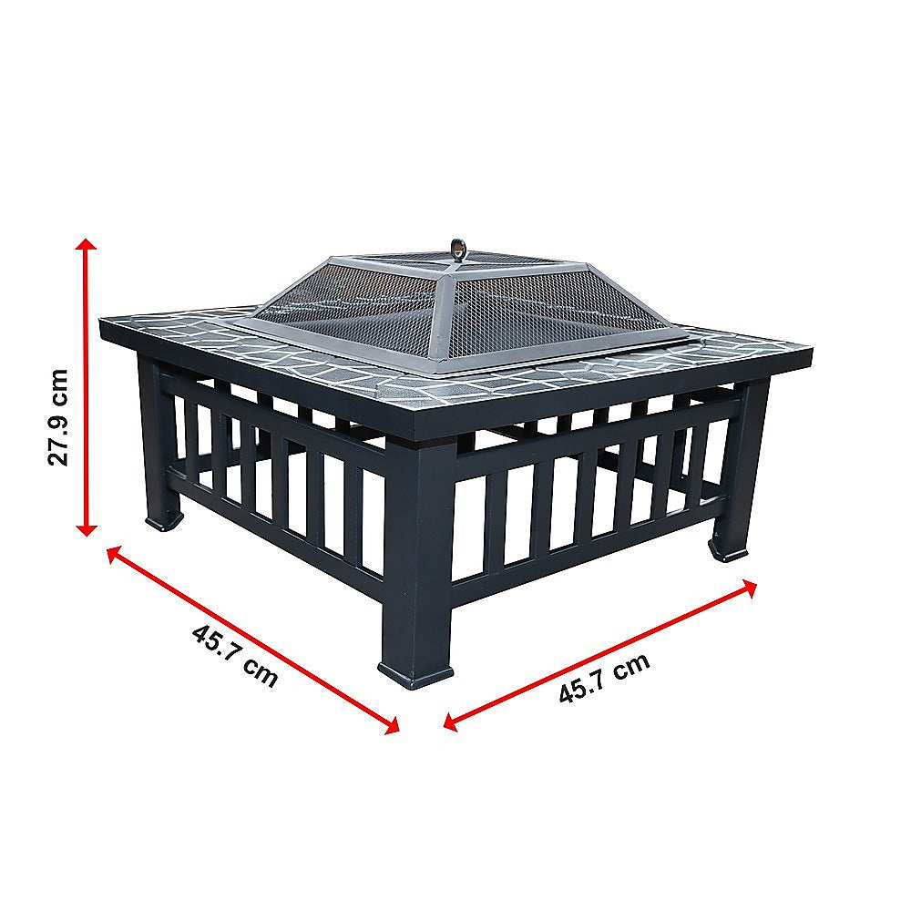 18" Fire Pit BBQ Heater Charcoal Wood Square Portable Grill Cooking Camping Outdoor