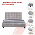 Load image into Gallery viewer, Linen Fabric Queen Deluxe Bed Frame Beige
