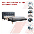 Load image into Gallery viewer, Queen PU Leather Deluxe Bed Frame Black
