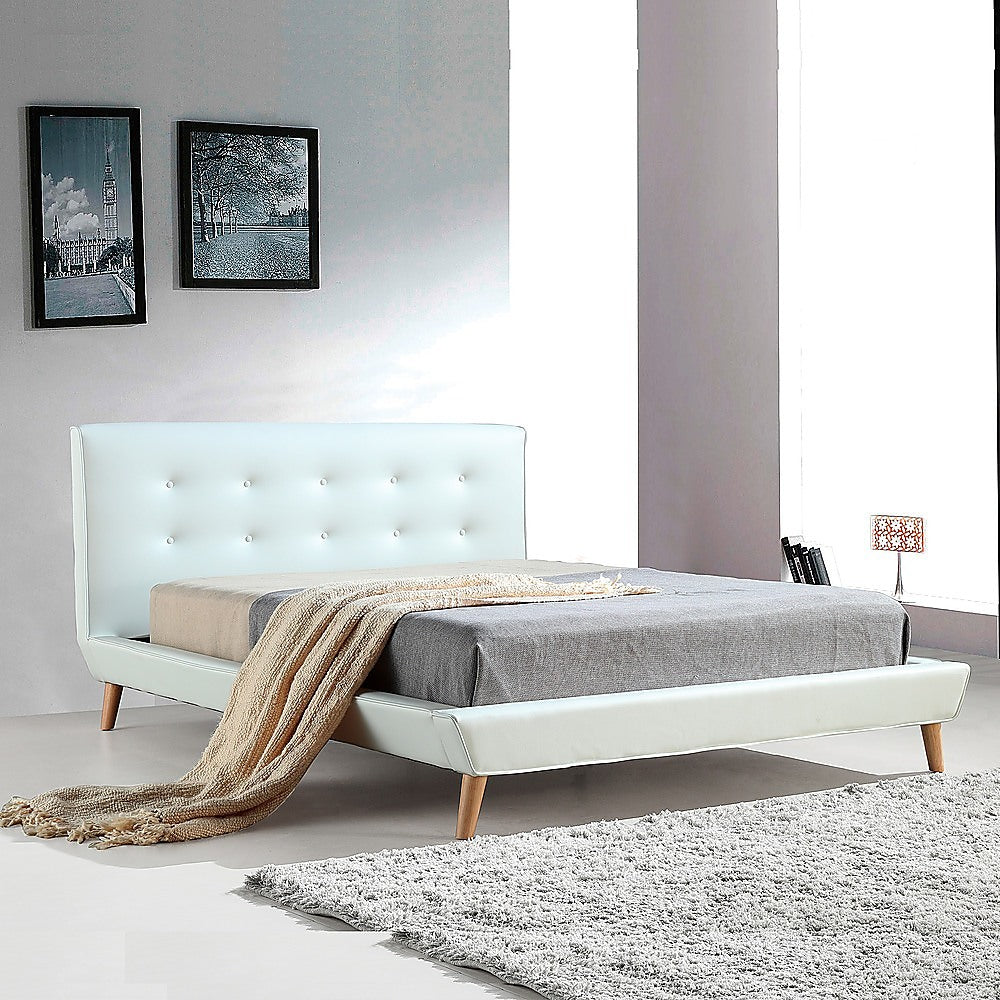 Double PU Leather Deluxe Bed Frame White