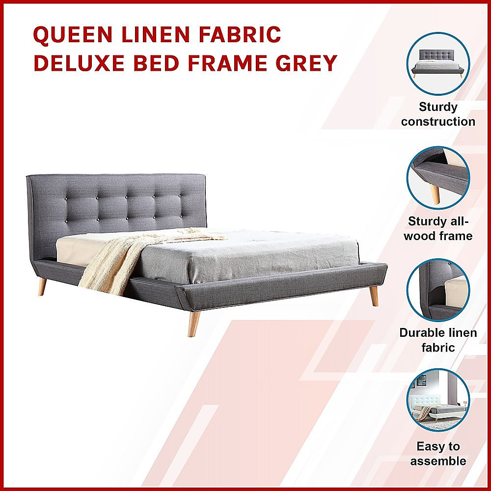 Queen Linen Fabric luxe Bed Frame Grey