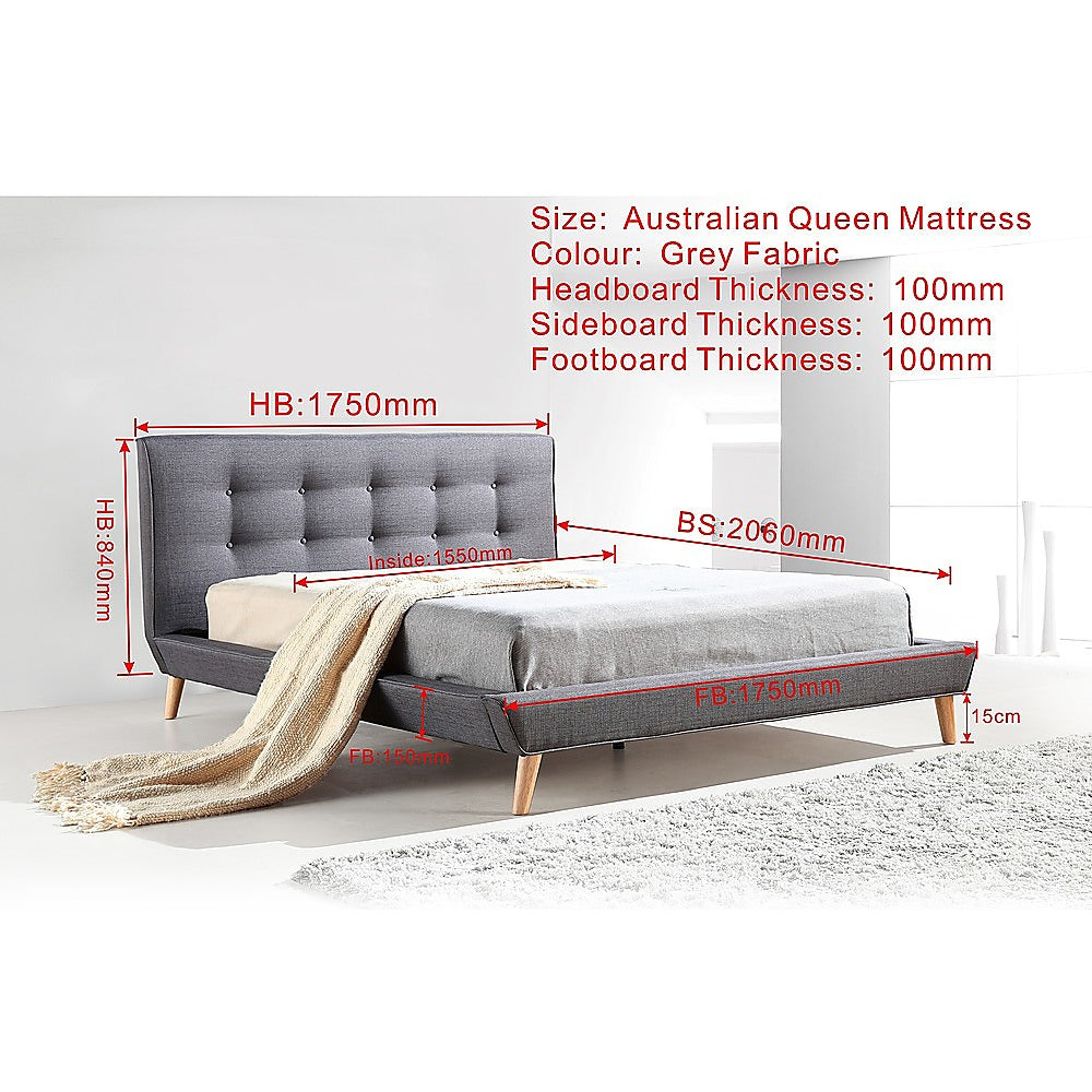 Queen Linen Fabric luxe Bed Frame Grey