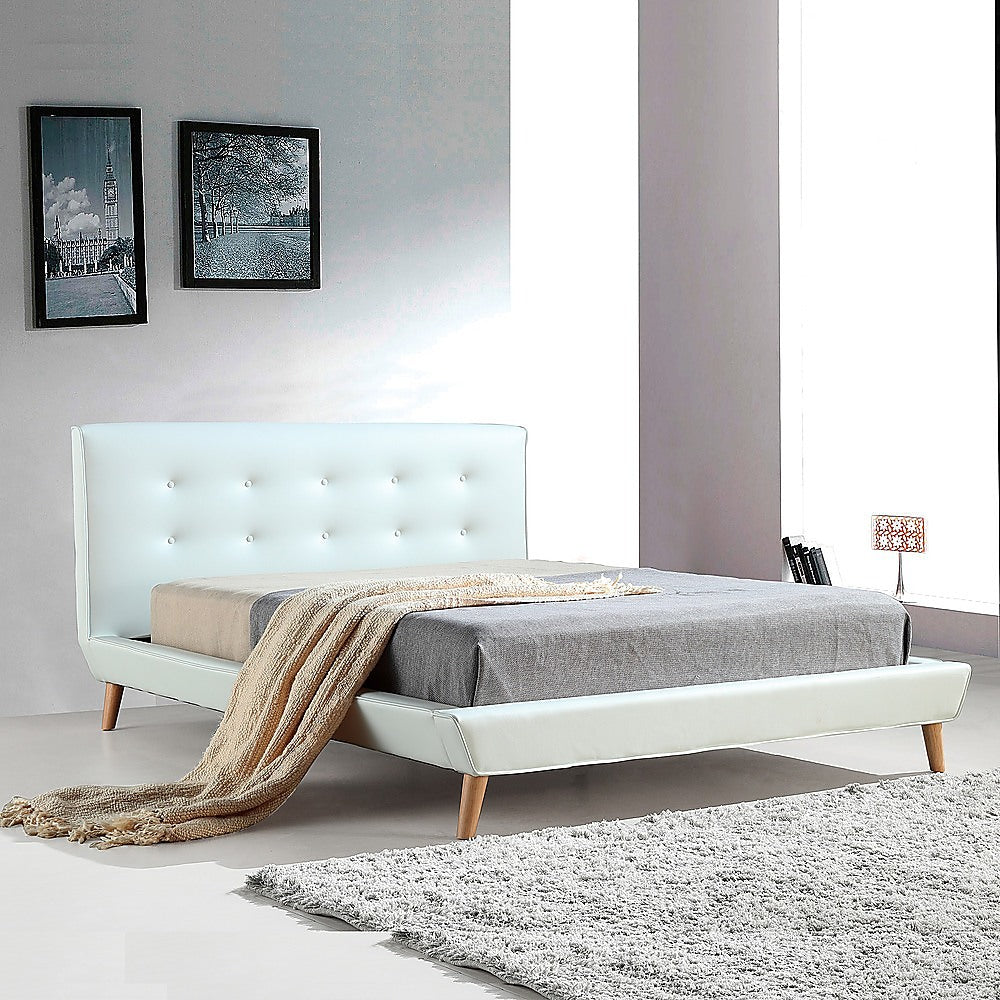 Queen PU Leather luxe Bed Frame White