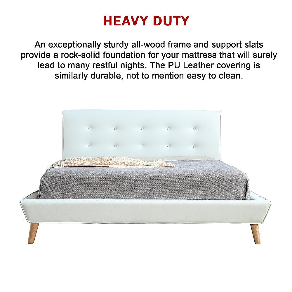 Queen PU Leather luxe Bed Frame White