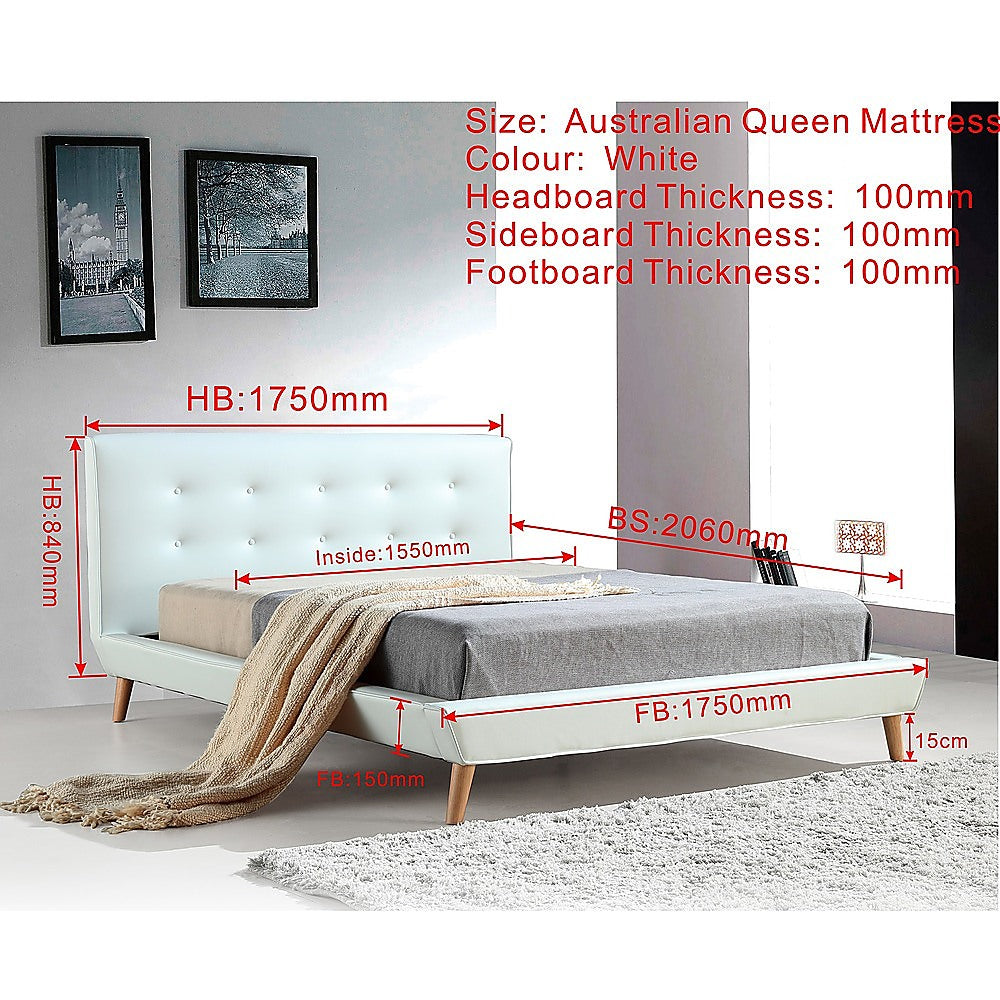 Queen PU Leather luxe Bed Frame White