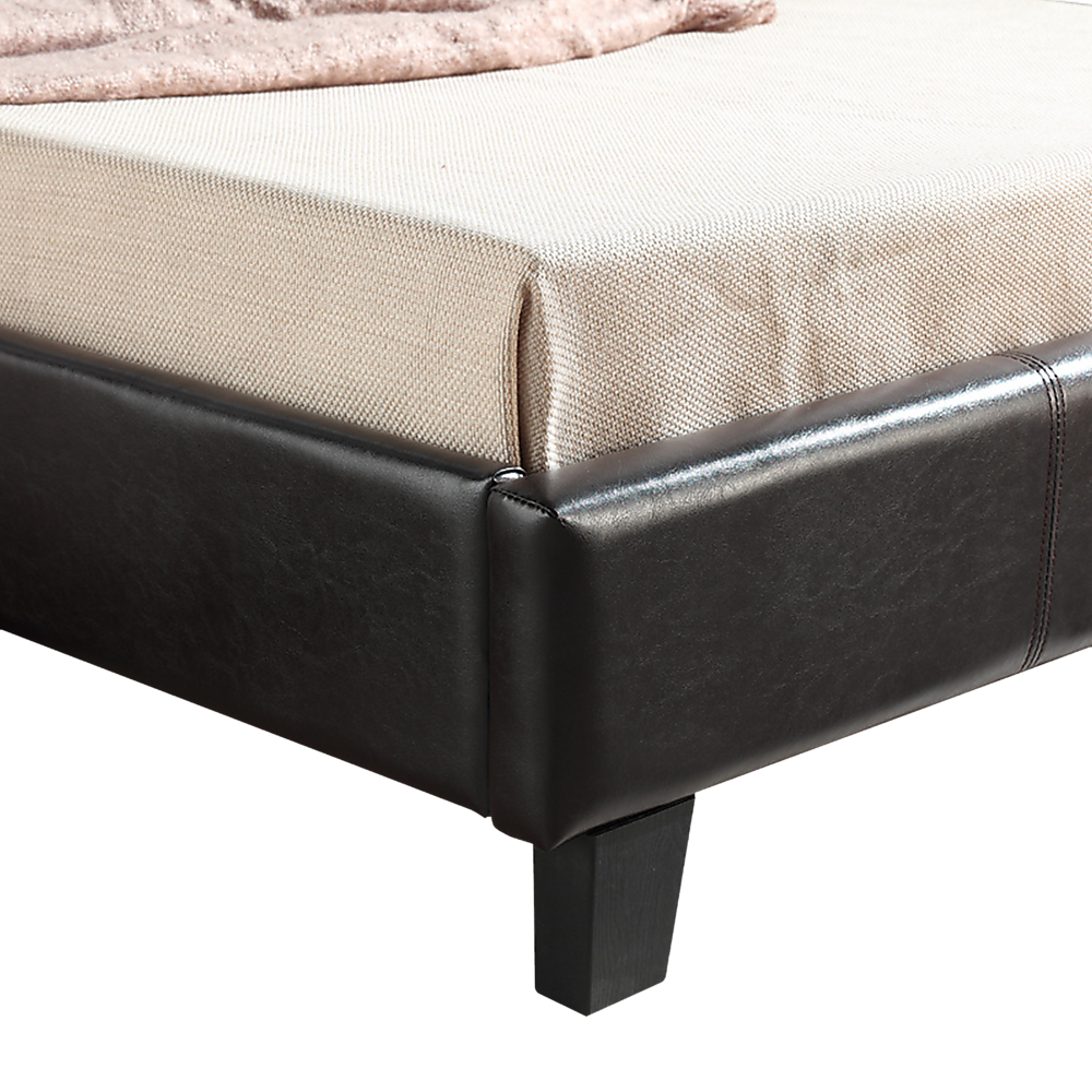 King Single PU Leather Bed Frame Brown