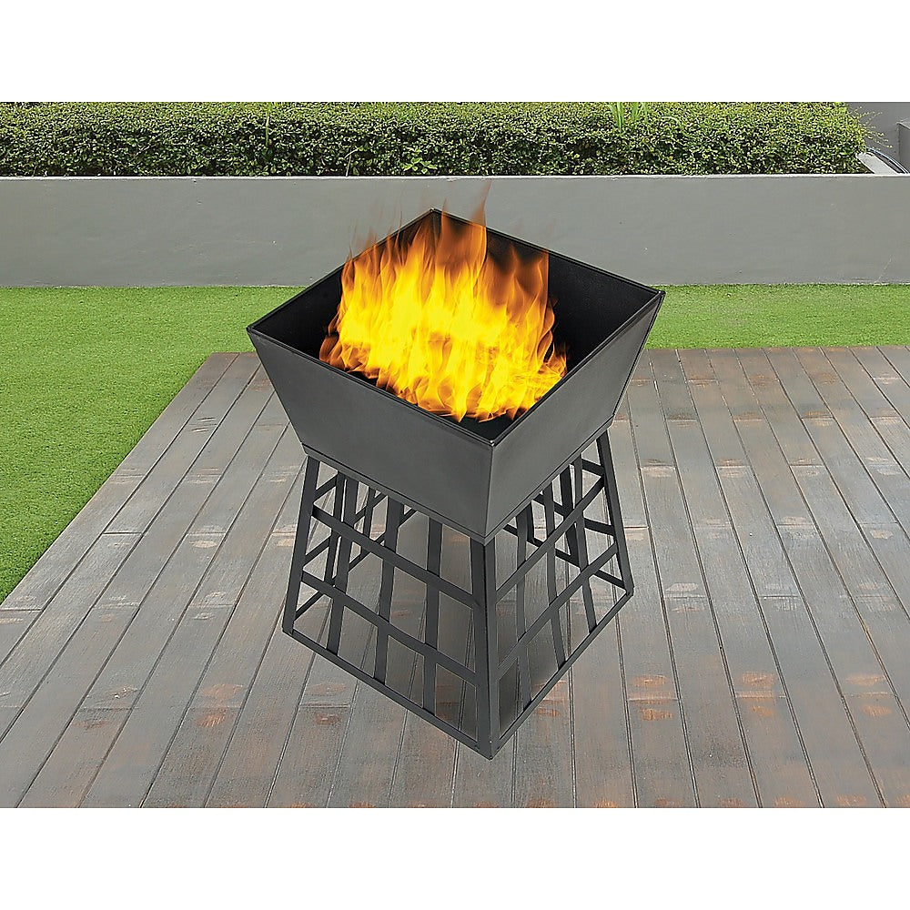 Fire Pit BBQ Grill Portable Square Cooking Camping Brazier Reversible Stand Backyard