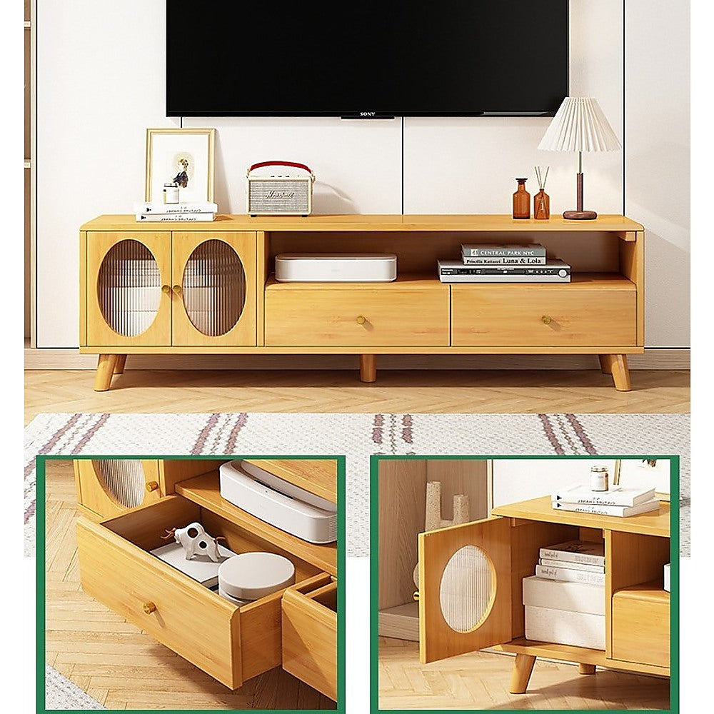 Modern Boho TV Cabinet Entertainment Unit Stand Storage Wicker Woven Rattan