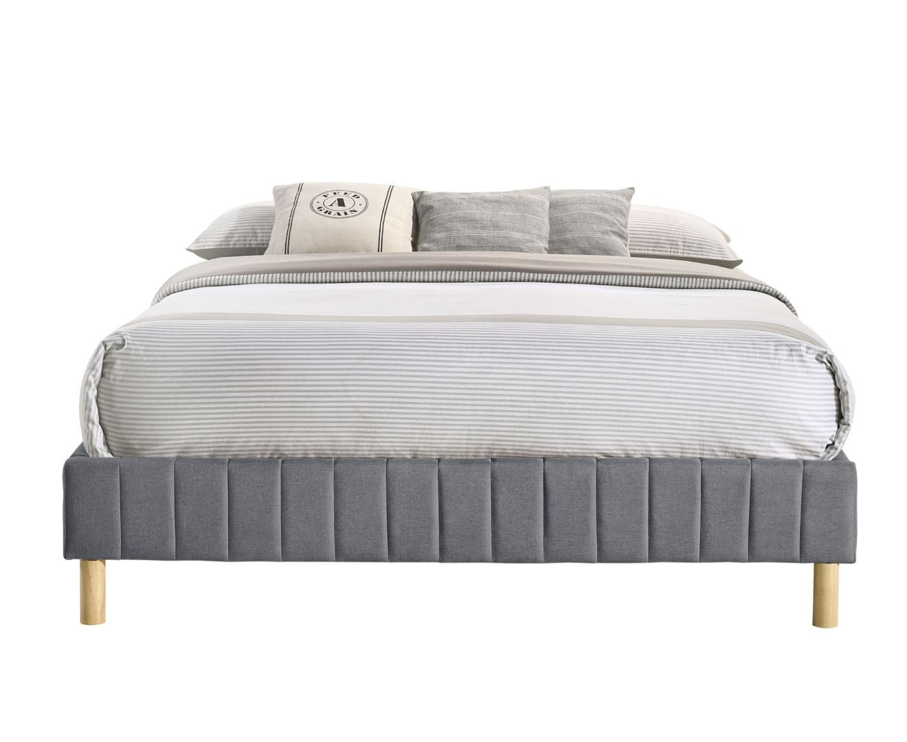 Libby Contemporary Platform Bed Base Fabric Frame with Timber Slat Queen in Light Grey