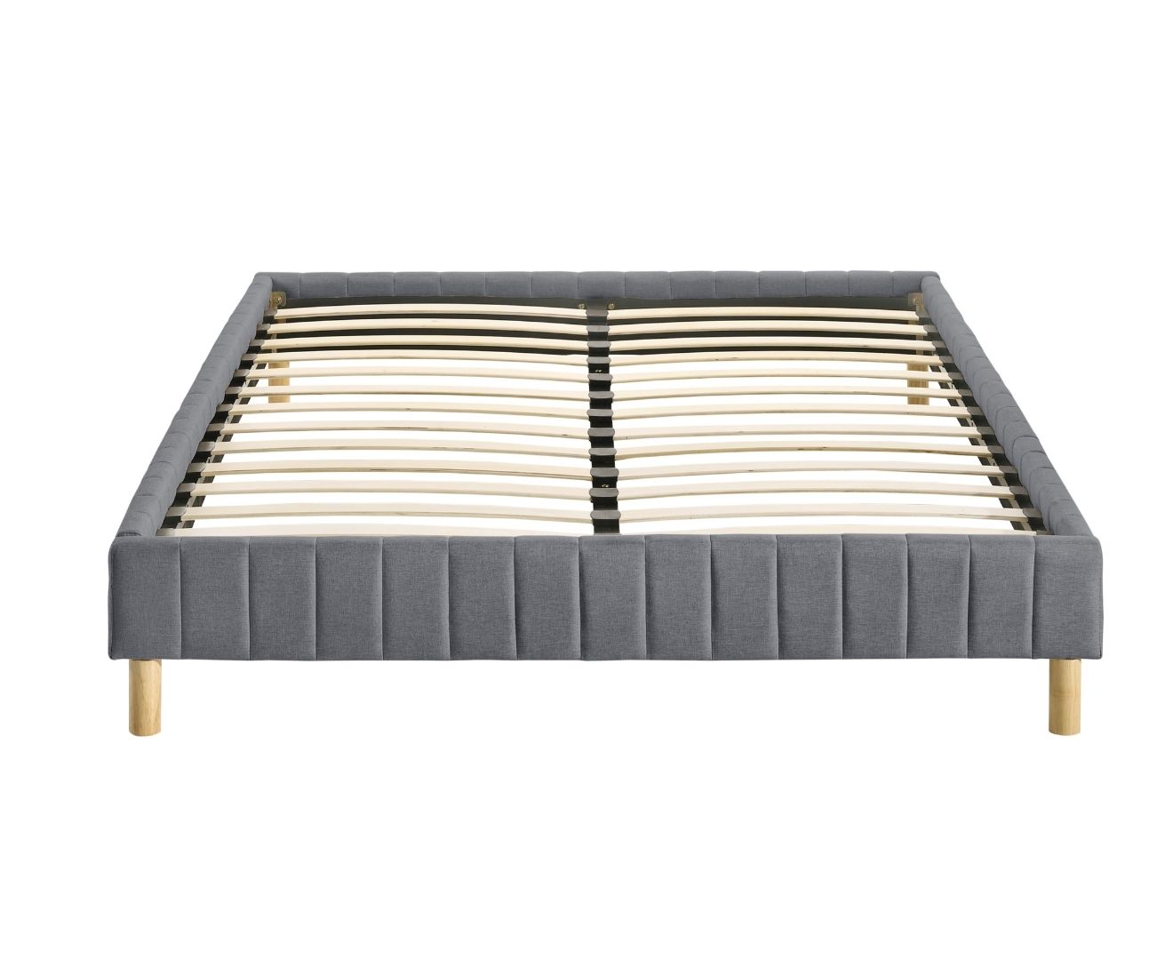 Libby Contemporary Platform Bed Base Fabric Frame with Timber Slat Queen in Light Grey