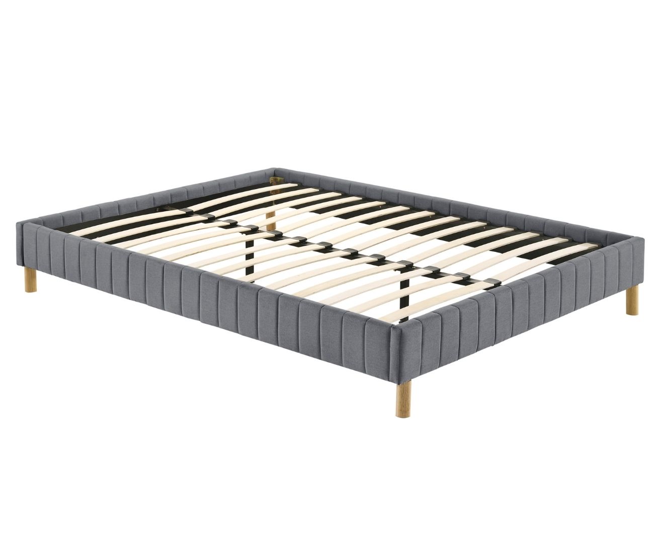 Libby Contemporary Platform Bed Base Fabric Frame with Timber Slat Queen in Light Grey