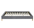 Load image into Gallery viewer, Libby Contemporary Platform Bed Base Fabric Frame with Timber Slat Queen in Light Grey
