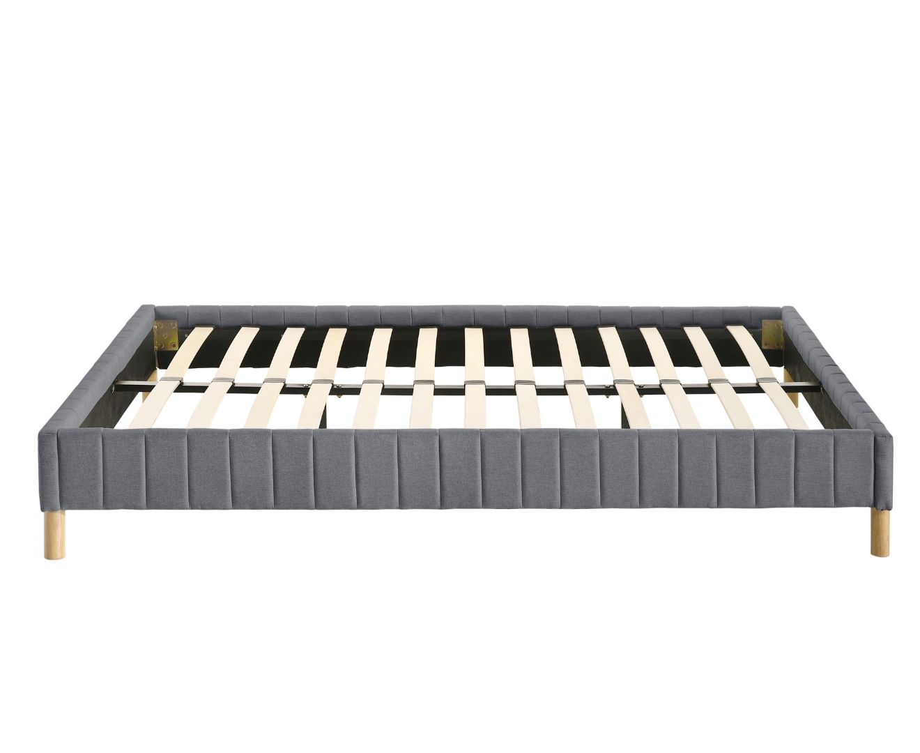 Libby Contemporary Platform Bed Base Fabric Frame with Timber Slat Queen in Light Grey
