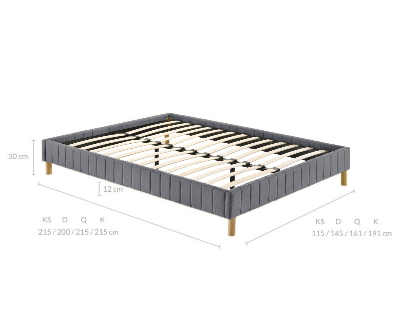 Libby Contemporary Platform Bed Base Fabric Frame with Timber Slat Queen in Light Grey