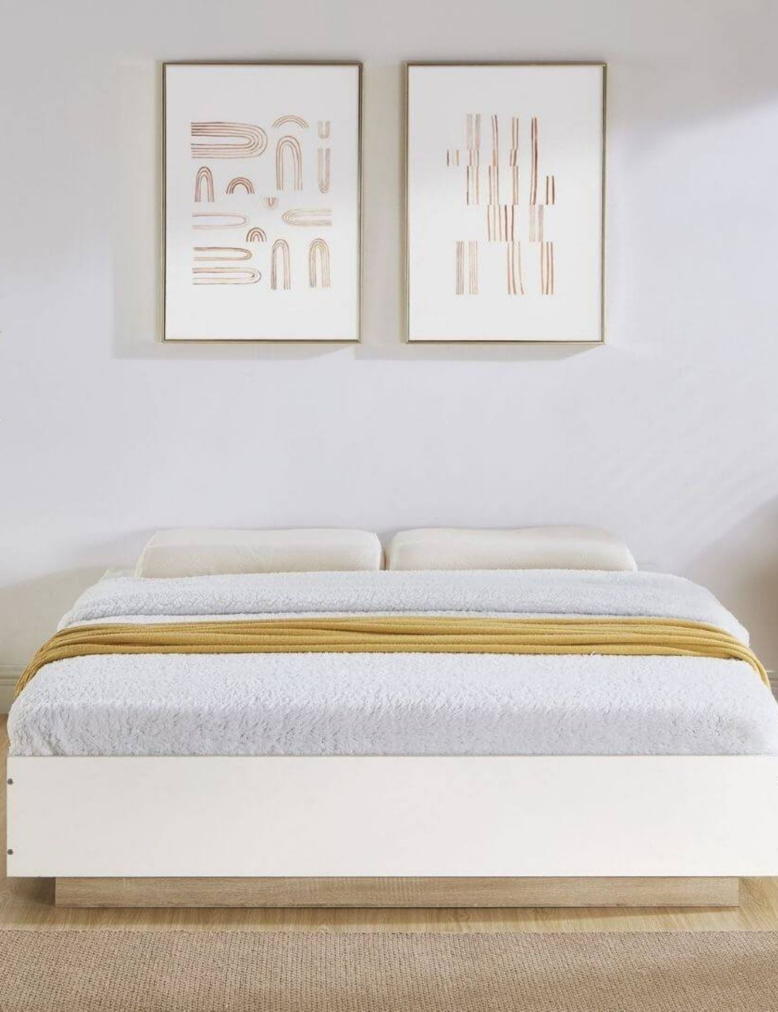 King Contemporary Industrial White Oak Base Bed Frame